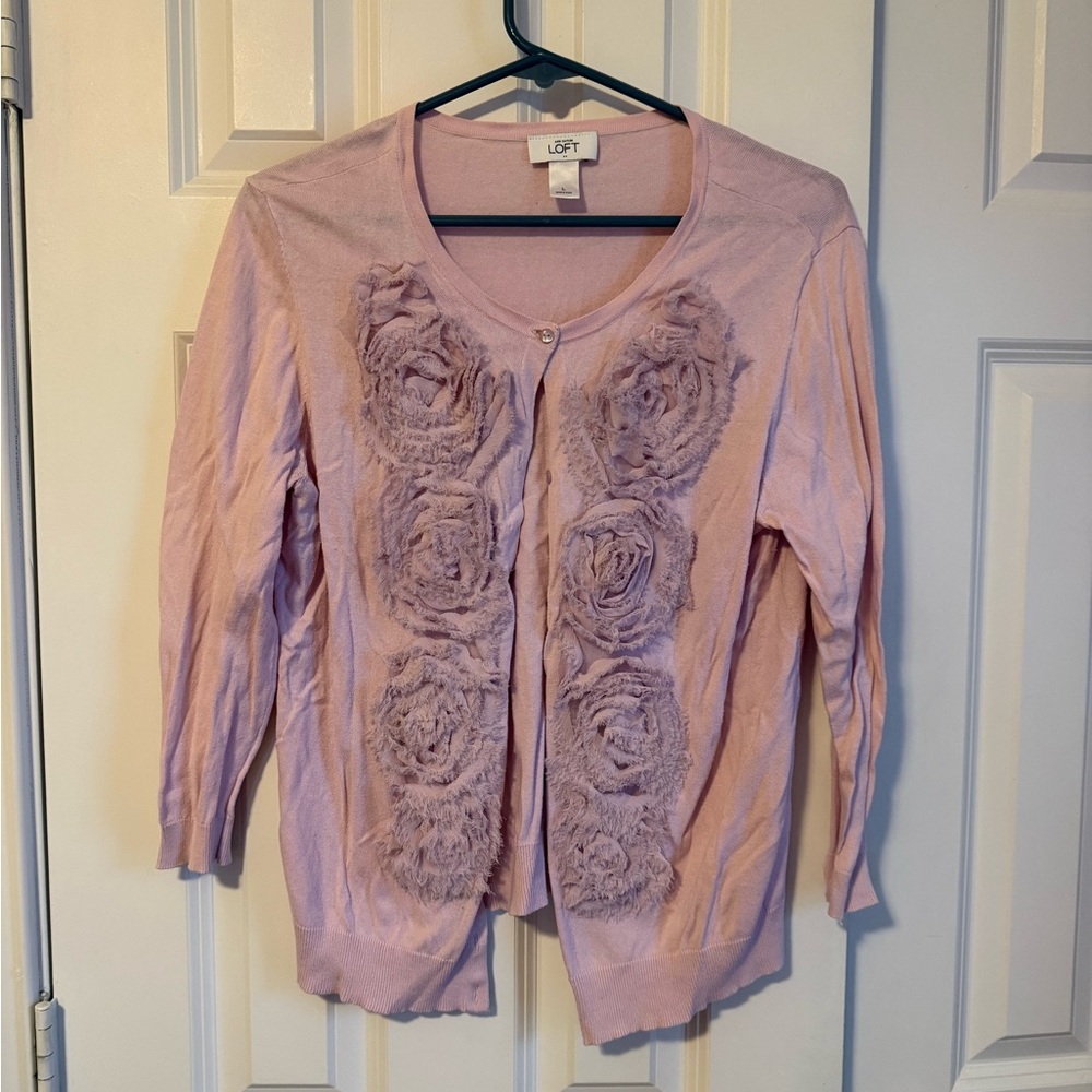 LOFT Soft Pink purple Knit Sweater with texture front size large